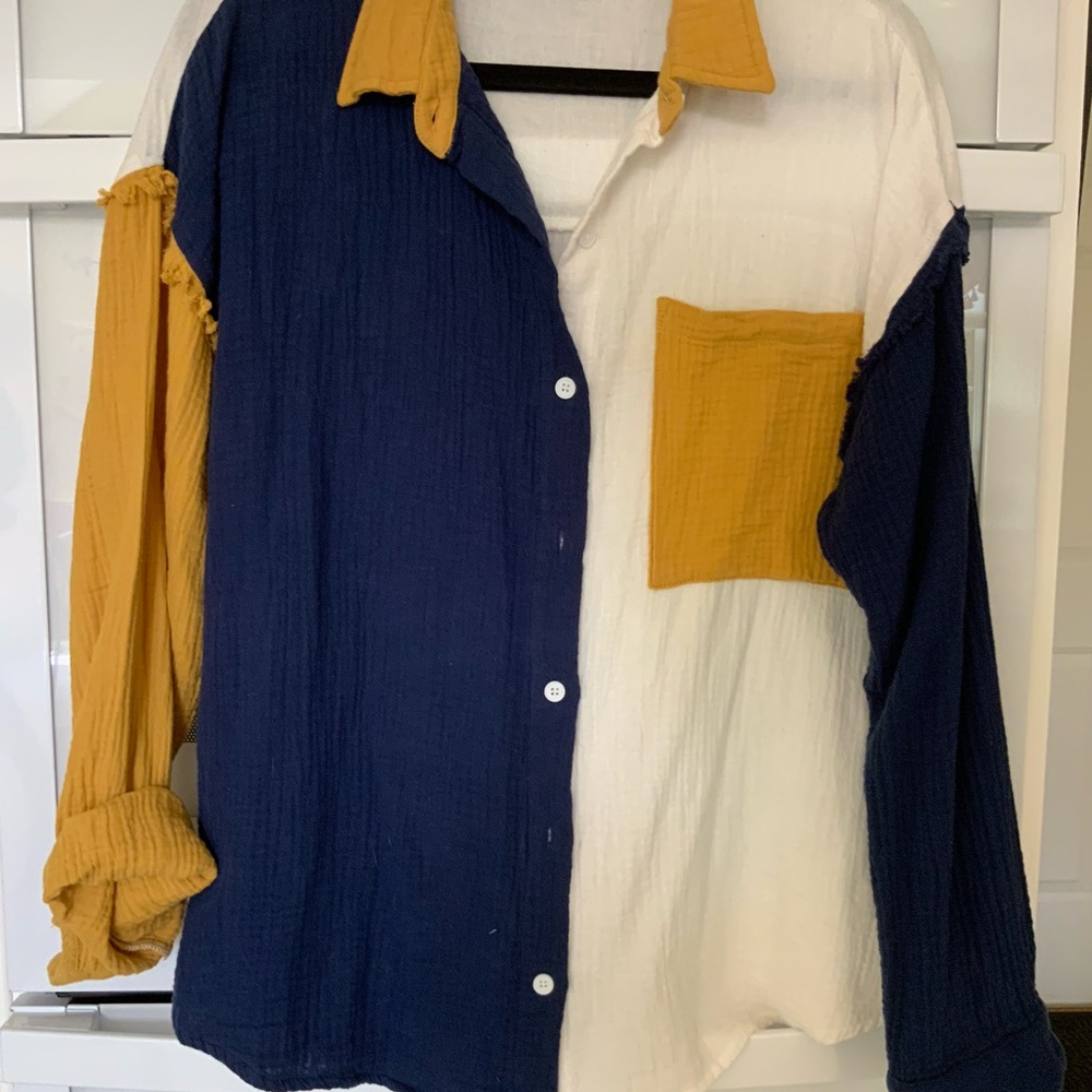 Mazik Tricolor Shirt in Navy, White, and Mustard